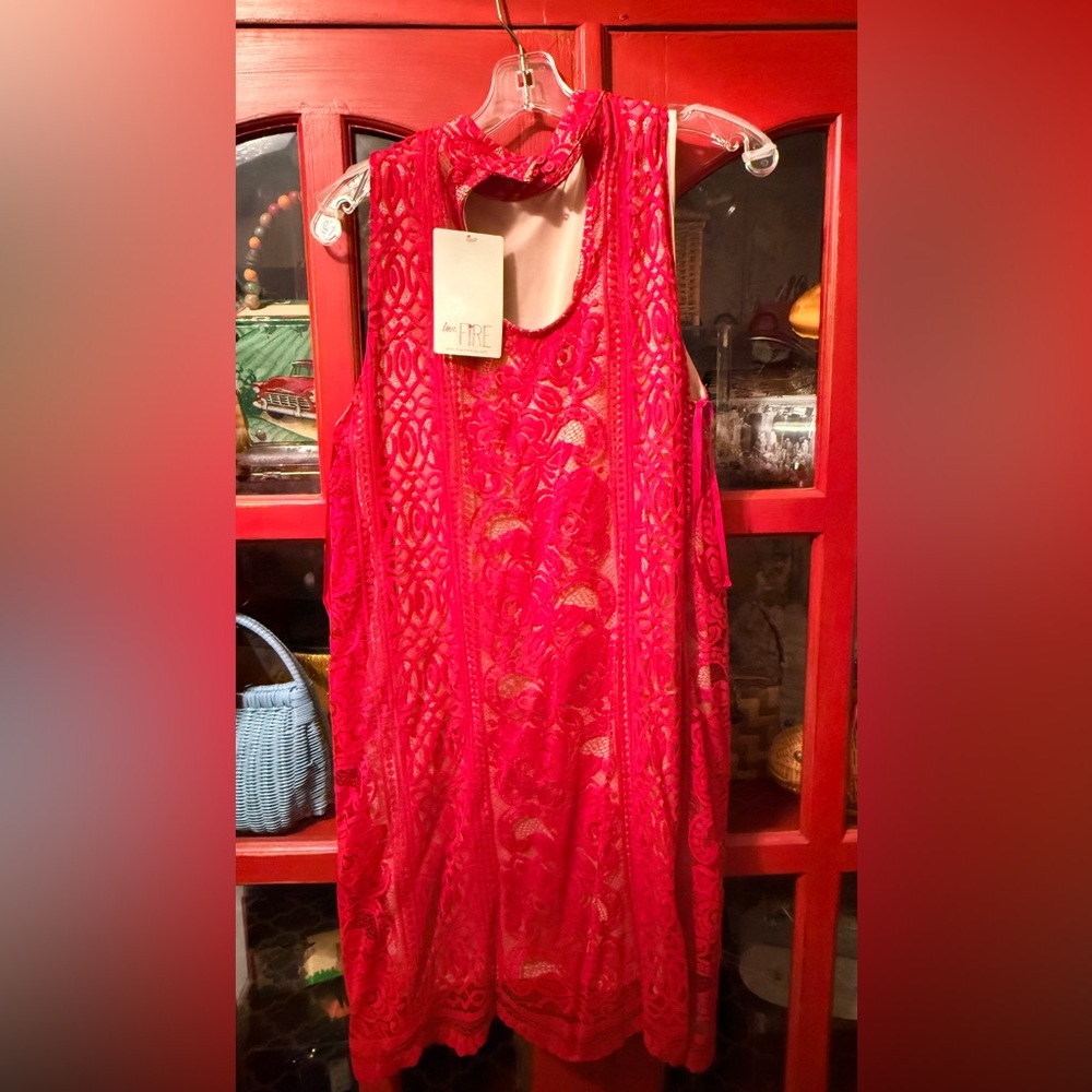 Red Lace Sleeveless Tank Dress